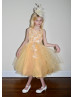 Beaded Golden Yellow Lace Tulle Curly Hem Flower Girl Dress Beaded Golden Yellow Lace Tulle Curly Hem Flower Girl Dress